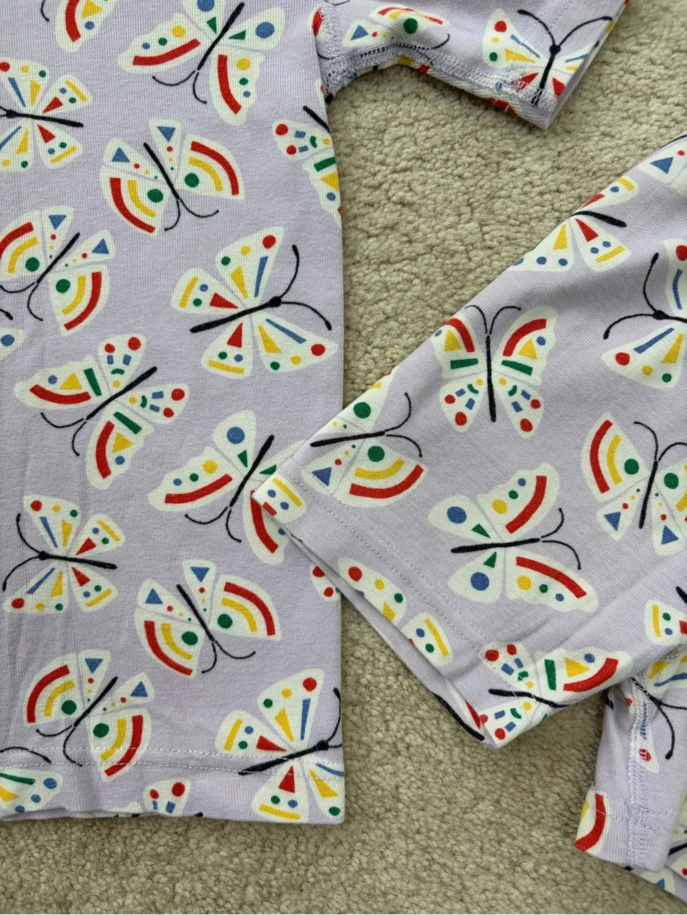 Hanna Andersson Size 120, 6-7, Light Purple Butterfly Print Short John Pajamas